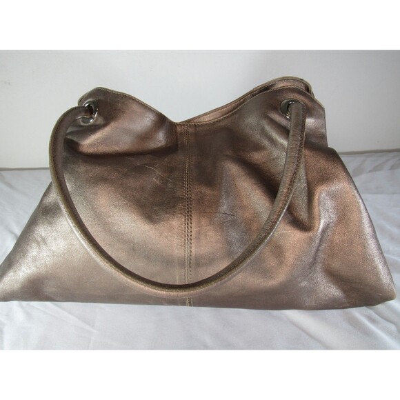 Auth Furla Metallic Bronze Gold Leather Satchel Tote Crossbody Handbag - Picture 3 of 16